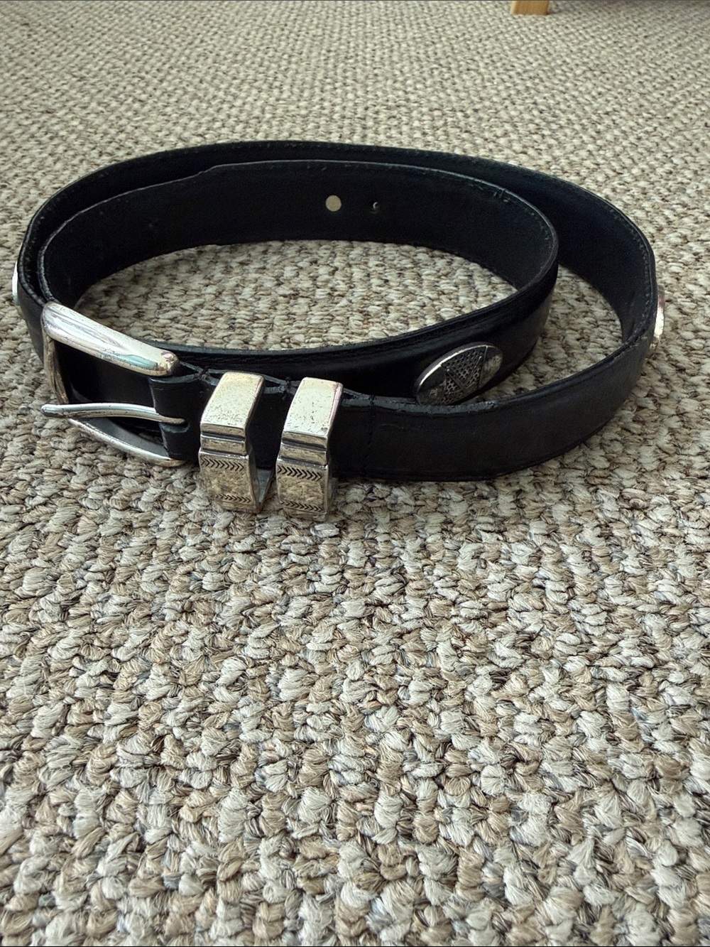 Men's Black Leather Belt with Silver Buckle with Golf Clubs